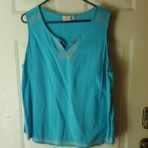 St. John's Bay Blue Tank Top with V-Neck Detailing